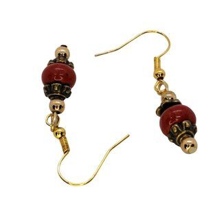 Red jasper stone earrings gold tone pierced ear wires